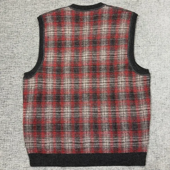 Vtg 90's Polo Sport Ralph Lauren Lambswool Sweater Vest Red Plaid Men's Large - Picture 4 of 6